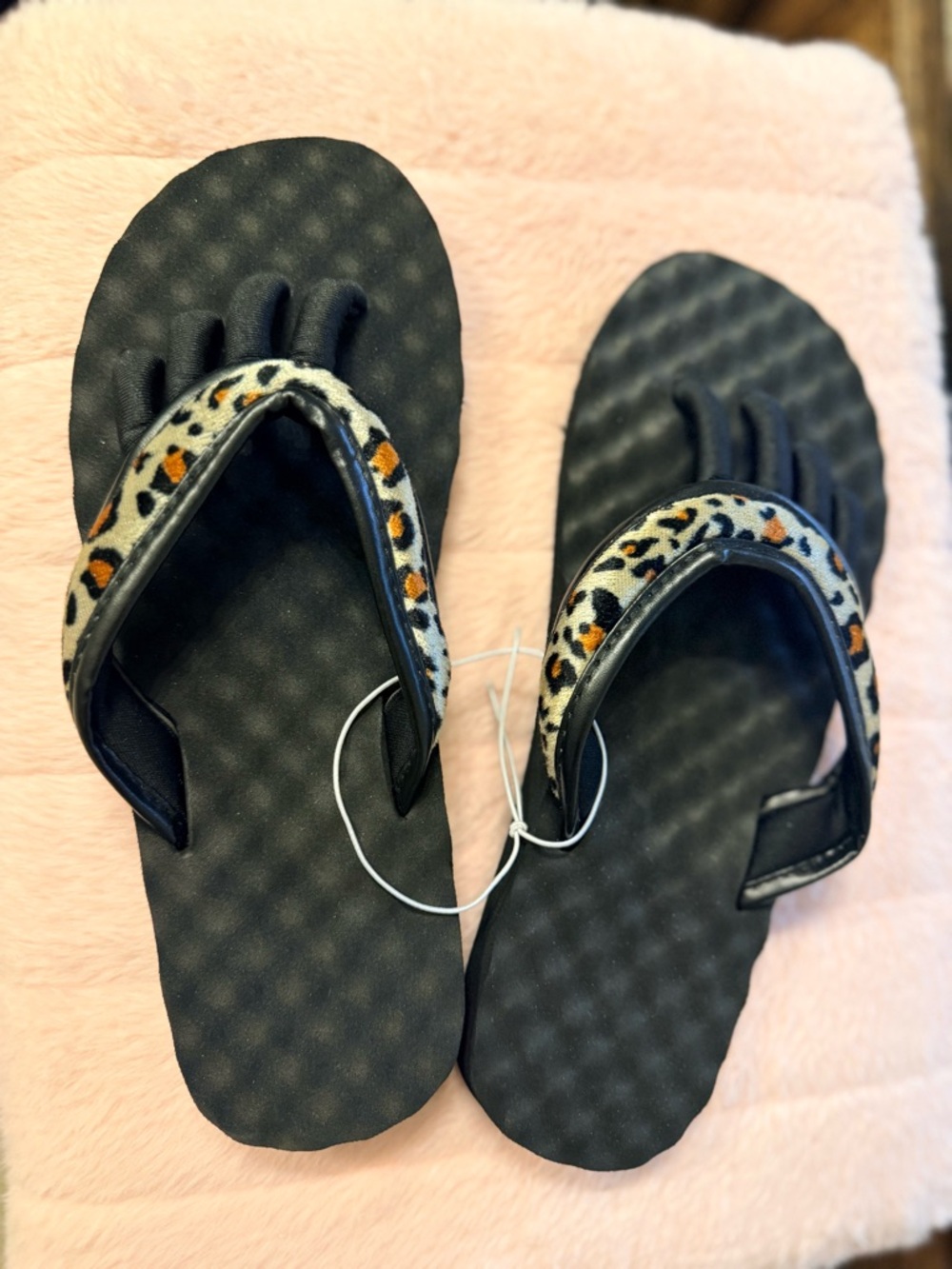Black Flip Flops with Leopard Print Straps